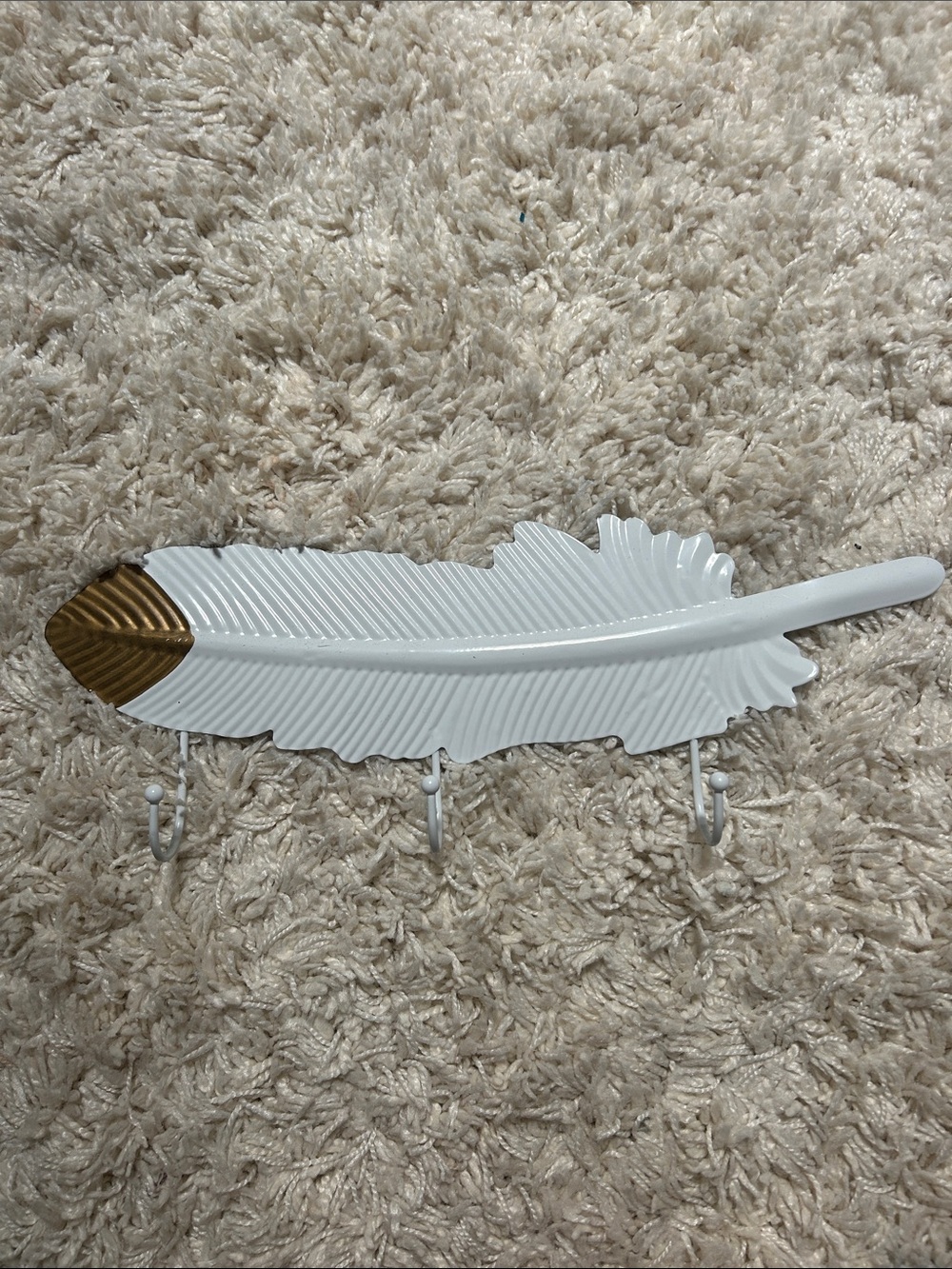 White and Gold Feather Wall Hook Rack - Decorative Home Wall Decor